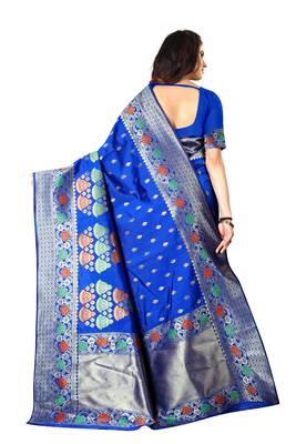 Royal Blue Woven Silk Saree With Blouse 3