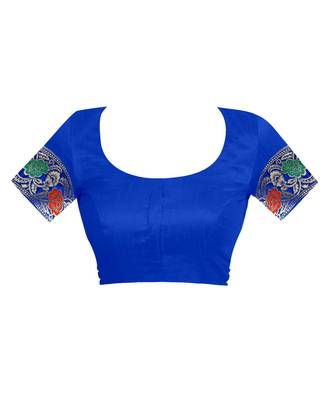 Royal Blue Woven Silk Saree With Blouse 4