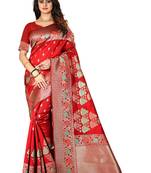 Red Woven Silk Saree With Blouse