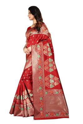Red Woven Silk Saree With Blouse 2