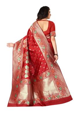 Red Woven Silk Saree With Blouse 3