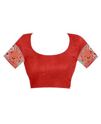 Red Woven Silk Saree With Blouse 4