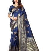 Navy Blue Woven Silk Saree With Blouse