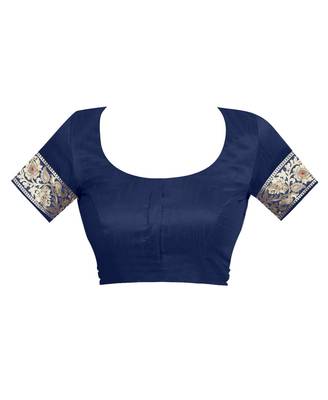 Navy Blue Woven Silk Saree With Blouse 4