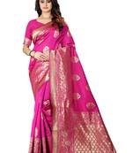 Rani Pink Woven Silk Saree With Blouse