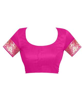 Rani Pink Woven Silk Saree With Blouse 4