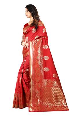 Red Woven Silk Saree With Blouse 2