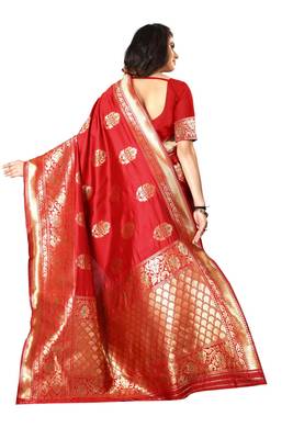 Red Woven Silk Saree With Blouse 3