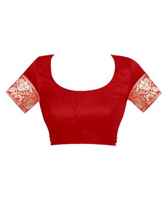 Red Woven Silk Saree With Blouse 4