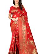 Red Woven Silk Saree With Blouse