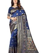Navy Blue Woven Silk Saree With Blouse