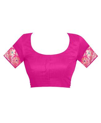 Rani Pink Woven Silk Saree With Blouse 4