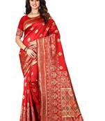 Red Woven Silk Saree With Blouse