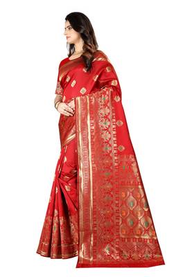 Red Woven Silk Saree With Blouse 2