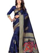 Navy Blue Woven Silk Saree With Blouse
