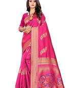 Rani Pink Woven Silk Saree With Blouse