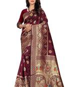 Maroon Woven Silk Saree With Blouse