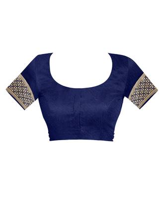 Navy Blue Woven Silk Saree With Blouse 4