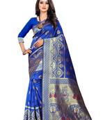 Royal Blue Woven Silk Saree With Blouse