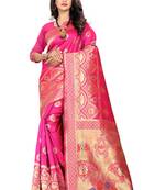 Rani Pink Woven Silk Saree With Blouse