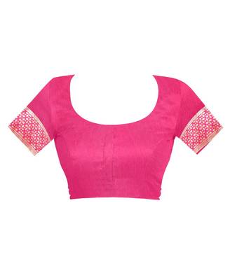 Rani Pink Woven Silk Saree With Blouse 4