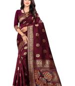 Maroon Woven Silk Saree With Blouse