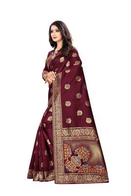 Maroon Woven Silk Saree With Blouse 2
