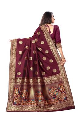 Maroon Woven Silk Saree With Blouse 3