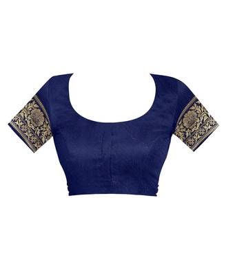 Navy Blue Woven Silk Saree With Blouse 4