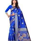 Royal Blue Woven Silk Saree With Blouse