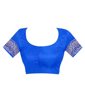 Royal Blue Woven Silk Saree With Blouse 4