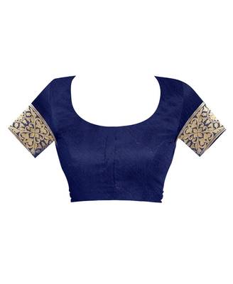Navy Blue Woven Silk Saree With Blouse 5