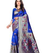 Royal Blue Woven Silk Saree With Blouse