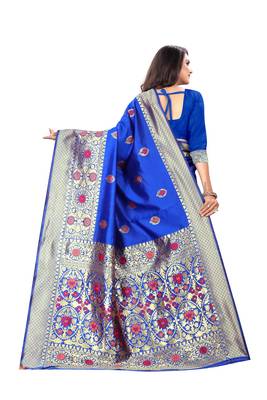 Royal Blue Woven Silk Saree With Blouse 3