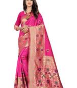 Rani Pink Woven Silk Saree With Blouse