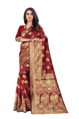 Maroon Woven Silk Saree With Blouse 1
