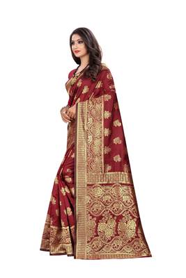 Maroon Woven Silk Saree With Blouse 2