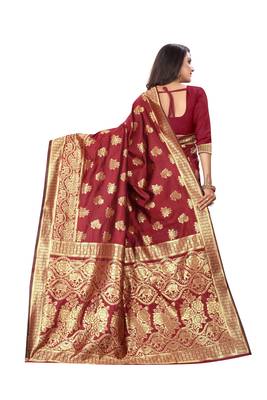 Maroon Woven Silk Saree With Blouse 4