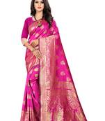 Rani Pink Woven Silk Saree With Blouse