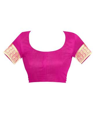 Rani Pink Woven Silk Saree With Blouse 4