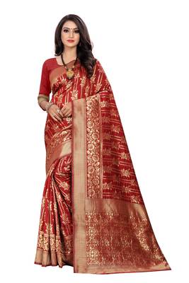 Maroon Woven Silk Saree With Blouse 1