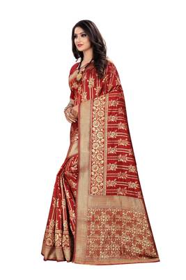 Maroon Woven Silk Saree With Blouse 2