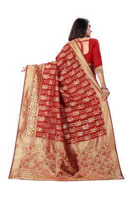 Maroon Woven Silk Saree With Blouse 3