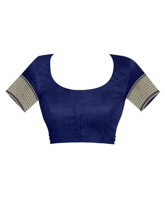 Navy Blue Woven Silk Saree With Blouse 4