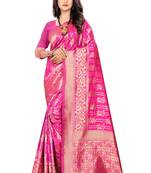 Rani Pink Woven Silk Saree With Blouse