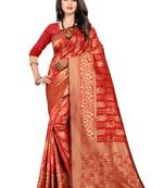 Red Woven Silk Saree With Blouse