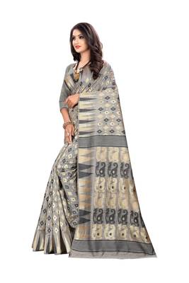 Black Woven Silk Saree With Blouse 2
