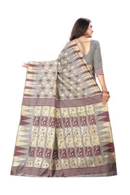 Wine Woven Silk Saree With Blouse 3