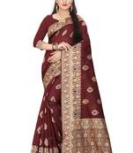 Maroon Woven Silk Saree With Blouse