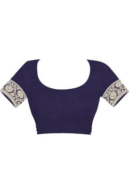 Navy Blue Woven Silk Saree With Blouse 4